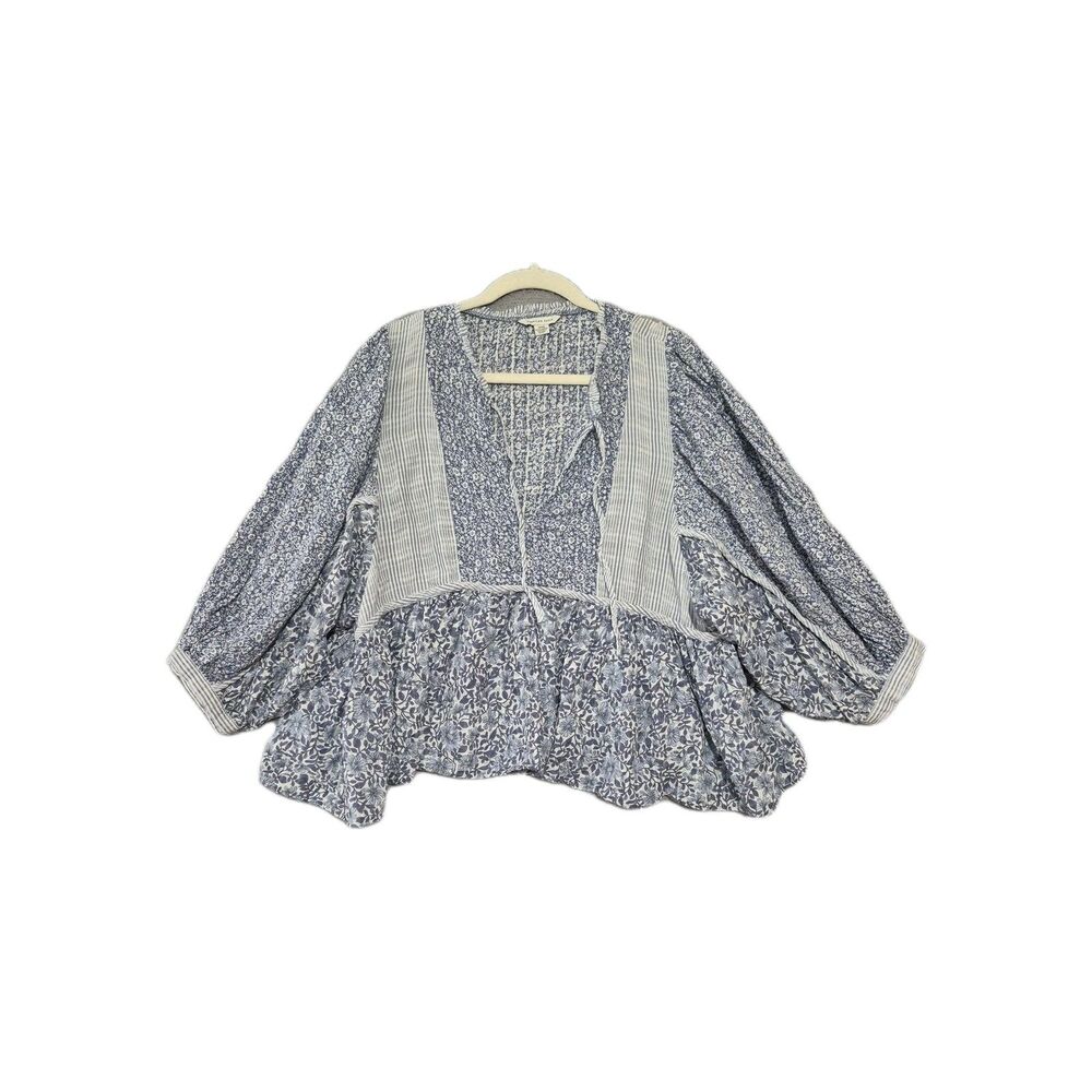 American Eagle Outfitters Blue Floral Peasant Blouse